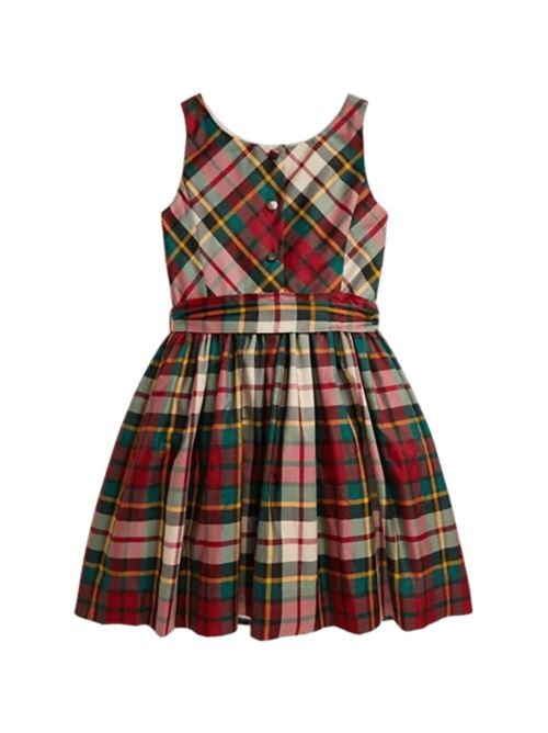 Abito da bambina in taffetà, motivo scozzese al-over nelle tonalità di rosso/verde/panna. POLO RALPH LAUREN | 313980345001